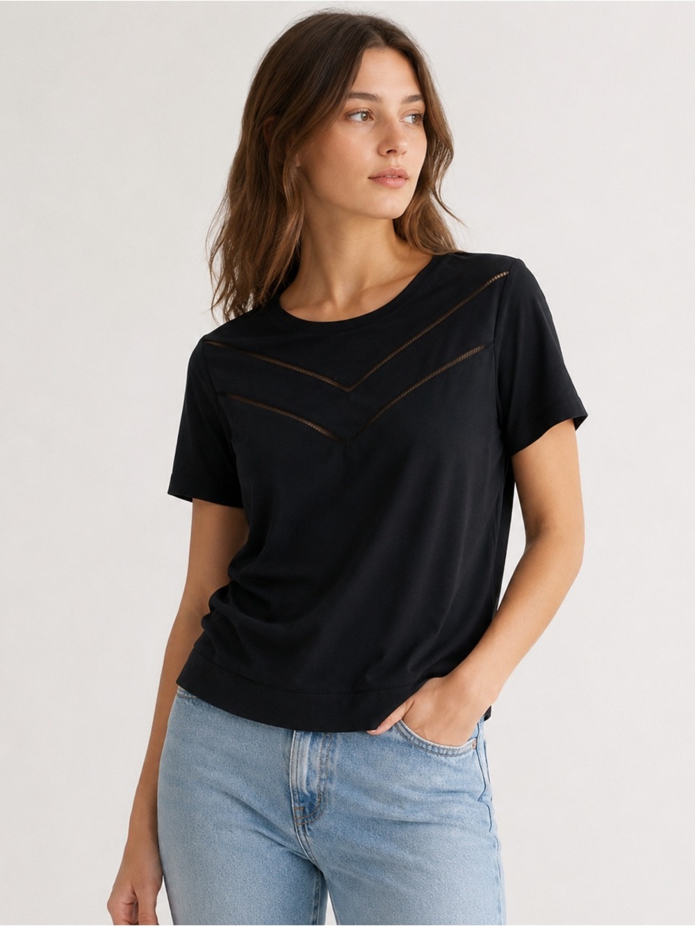 2/$20 - Scotch and Soda Black Tshirt Blouse Sheer Details
